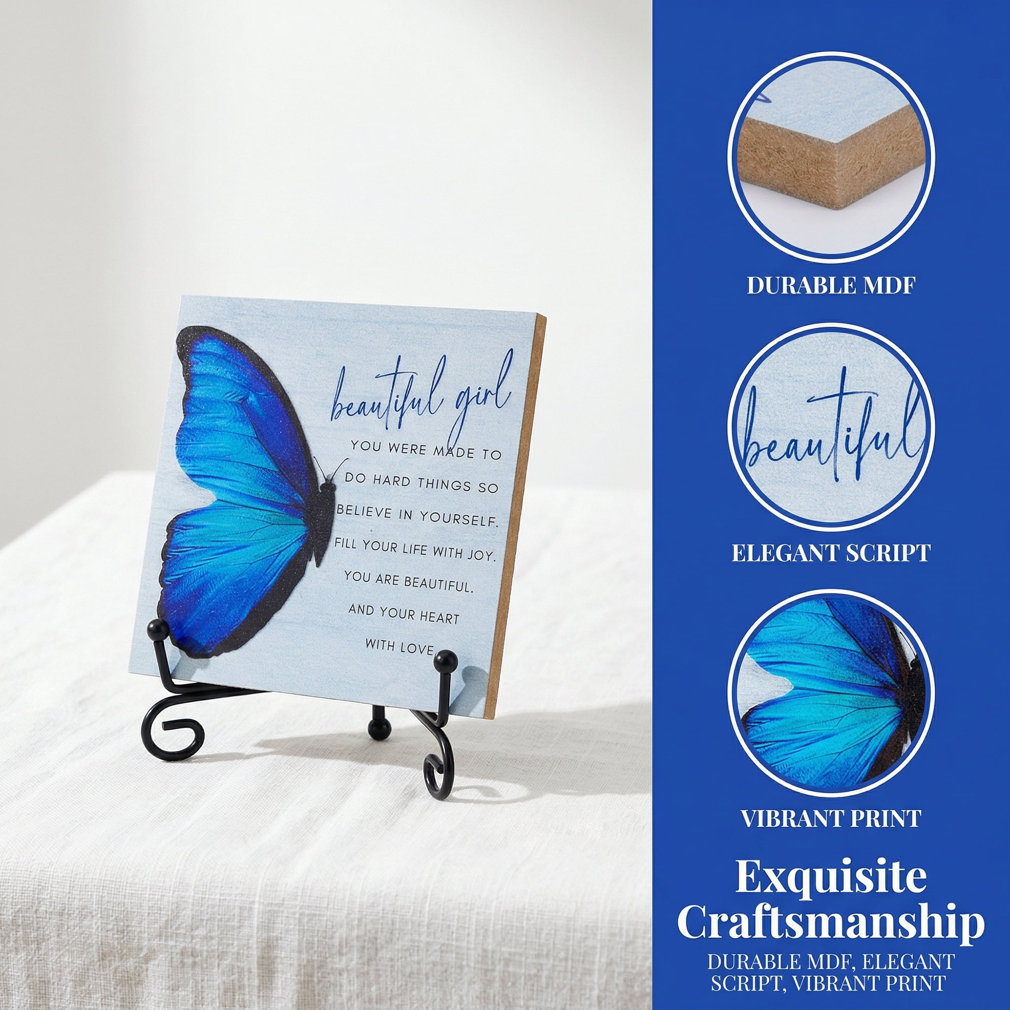 Unique Bargains Extra Stable Desk Sign Gift Square Keepsake Plaque Butterfly 3.9in