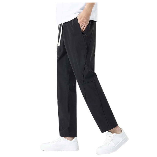 Pantalones deportivos elásticos holgados de seda helada para hombre - Poliéster, pierna recta, cordón, jogging informal