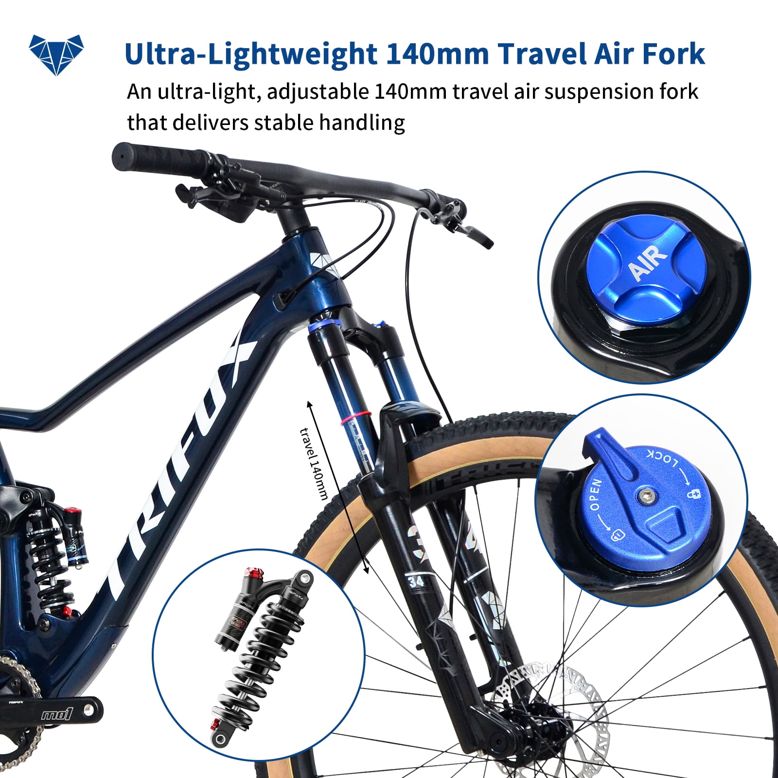 PIONEER Outroad Mountain Bike Double Full Suspension MTB for Adult, M6100 12-Speeds Carbon Fiber Full Suspension MTB MFM100, Dual Disc Brake Bikes for Men Women