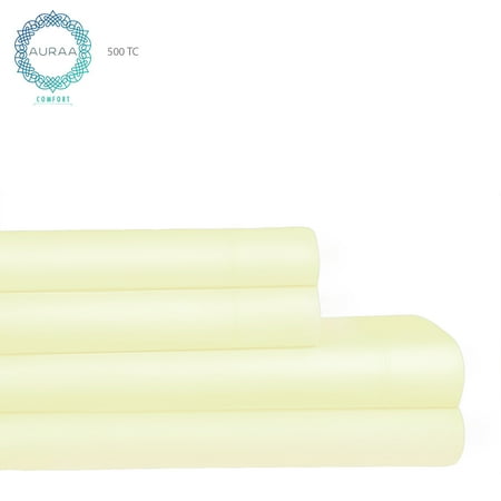 Ivory Cotton Cashmere - Auraa Comfort 500 TC 100% Long Staple Cotton 4 PC Full Sheet Set