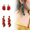 thumbnail image 2 of K-KED Pair Women Dangle Drop Earrings Rose Petal Long Tassel Earrings Delicate Jewelry Earrings-Green-2, 2 of 9