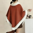 thumbnail image 4 of BLTIBY Faux Fur Trim Poncho for Women Thicken Warm Fleece Lined Cape Elegant Draped Winter Shawl Wraps Coats Fuzzy Pull On Cloak for Christmas Brown Free Size, 4 of 6