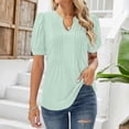 thumbnail image 2 of T Shirts For Women Womens Tops V Neck Tops Puff Short Sleeve T Shirt Pleated Floral Printed Tunic Blouse Shirts, 2 of 7