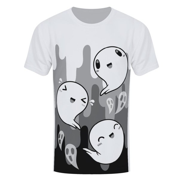Grindstore - Camiseta Happy Spooks para Hombre (Blanco, Negro, Gris)