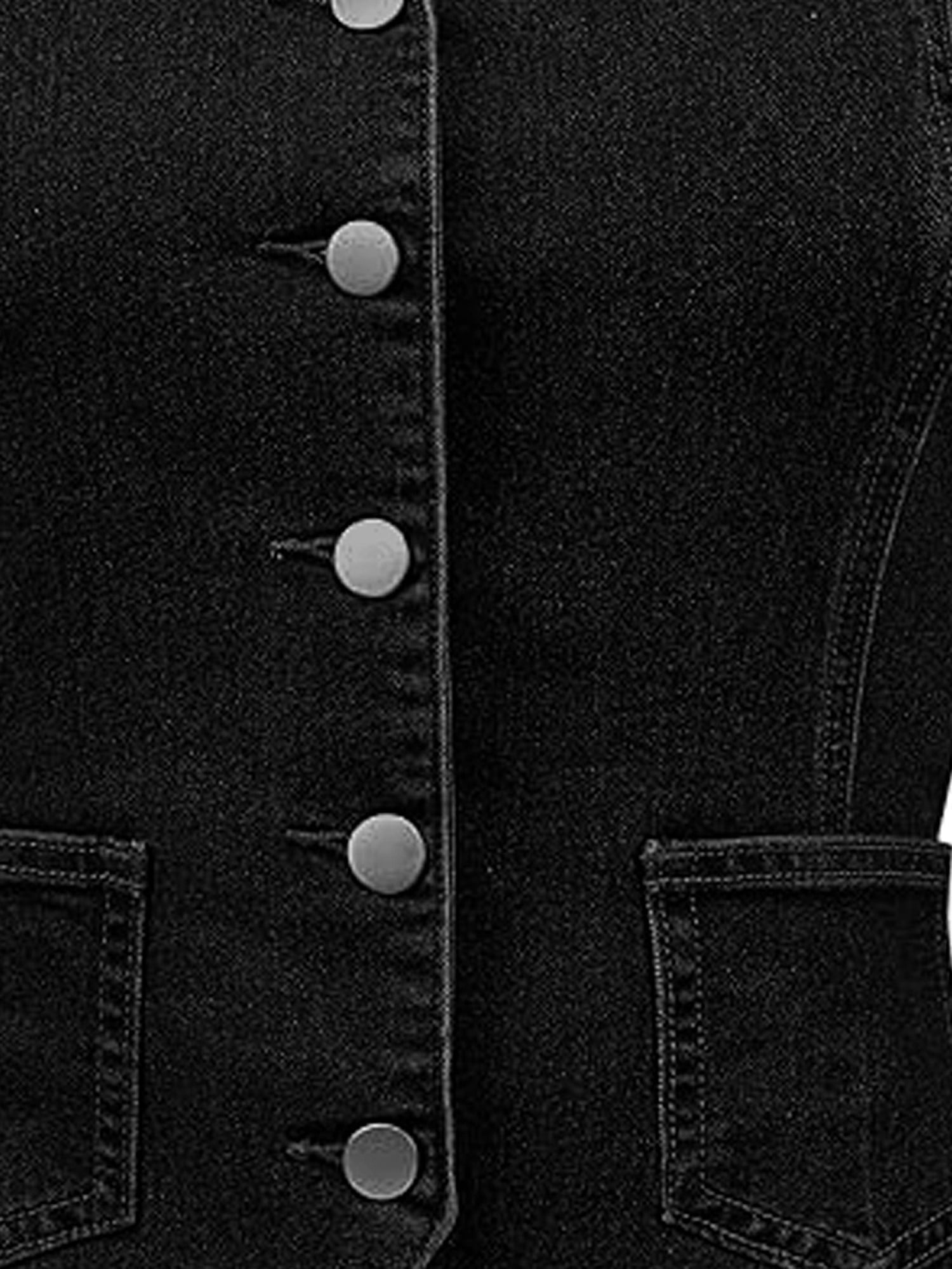 DARING DIVA Women's Halter Neck Button Down Backless Jean Waistcoat XL Black
