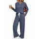 thumbnail image 1 of Conjuntos de Dos Piezas para Mujer, Suéter de Cuello Henley de Otoño, Chándal A Juego, Pijamas Cómodos con Bolsillos Azul Marino L, 1 of 7