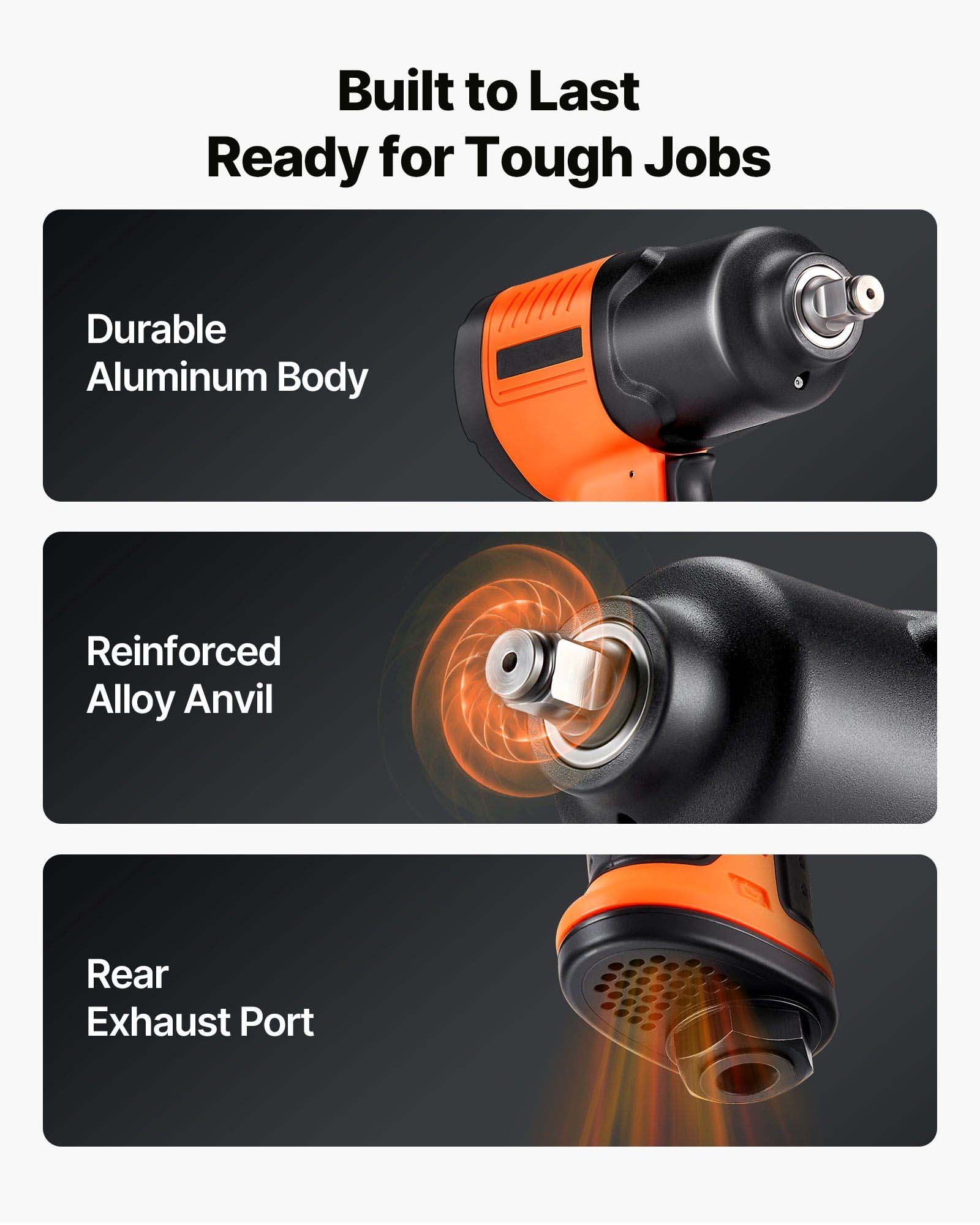 1/2" Drive Air Impact Wrench - 1100 ft-lbs Pneumatic Impact Gun, 7500 RPM, 4-Speed Adjustable, Lightweight for Auto Repair & Vehicle Maintenance