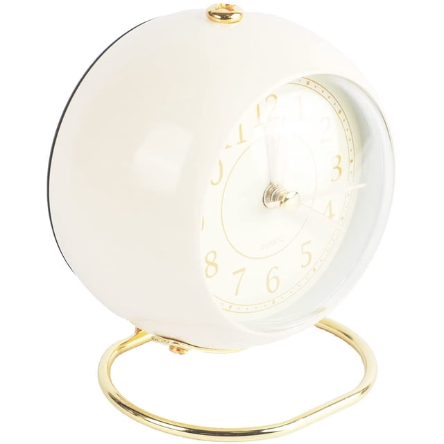 Reloj despertador analógico silencioso vintage beige con diseño de metal que no hace tictac para dormitorios y oficinas, funciona con pilas