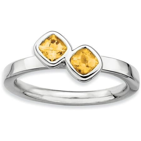 Stackable Expressions Double Cushion-Cut Citrine Sterling Silver Ring