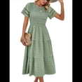 thumbnail image 3 of Vestido Elegante de y Verano para Mujer, Color Liso, con Cuello Redondo y Aberturas Fruta Verde XL, 3 of 10