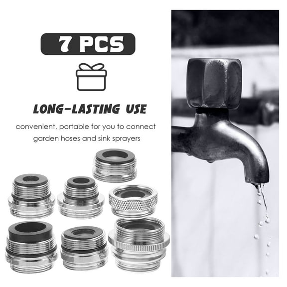 TOYMYTOY 7Pcs Faucet to Hose Adapter Kit Plated Silver Copper Aerator for Sink and Garden Hose