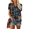 thumbnail image 2 of KISSMODA Womens V Neck Short Sleeve Summer Tops Button Down Pleated Tunic Tops Shirts S-3XL, 2 of 5