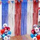 thumbnail image 4 of Cortinas con flecos de aluminio, 2 paquetes de cortinas metálicas brillantes, decoración para fotomatón de fiesta, rojo, plateado y azul, 4 of 5