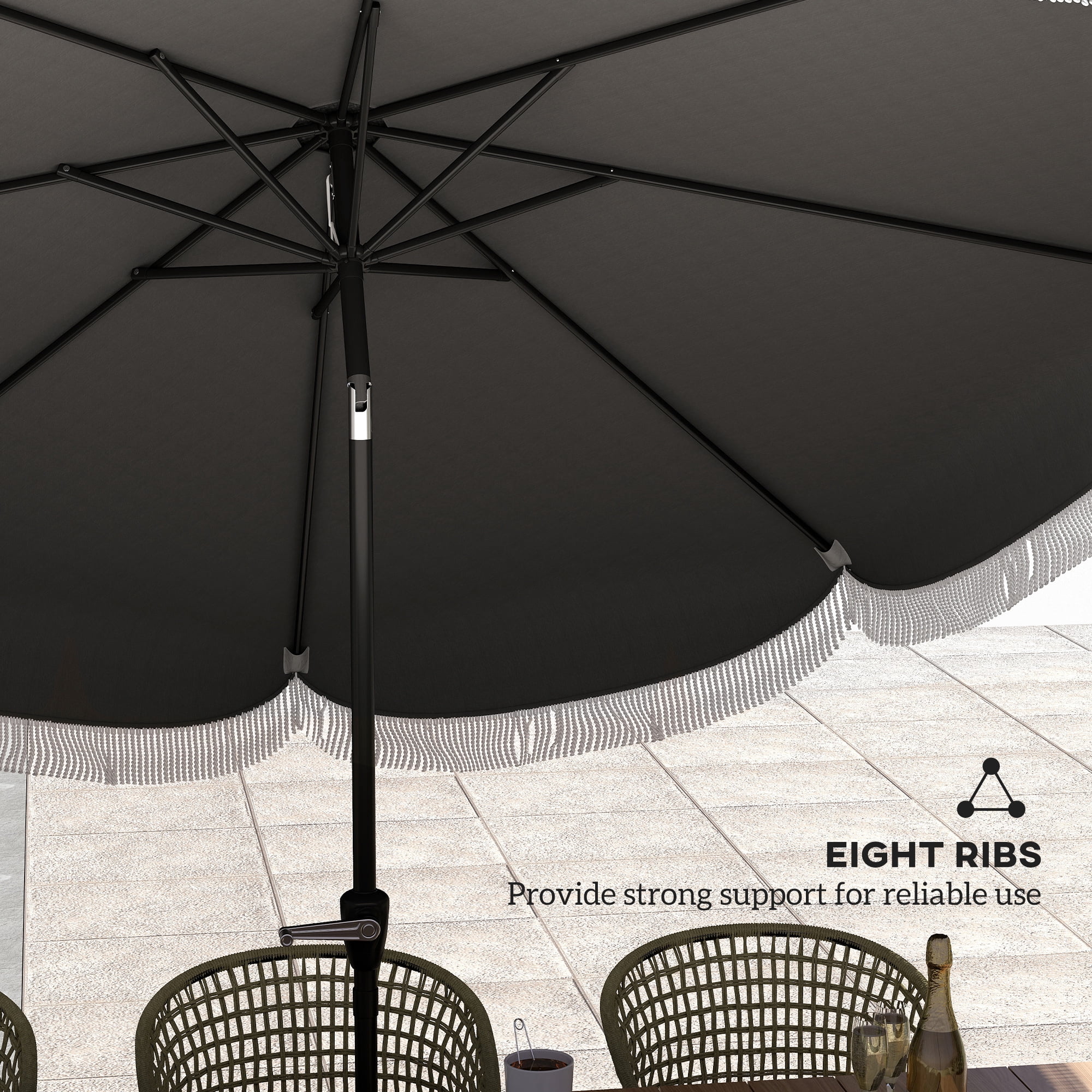 Outsunny 9FT Patio Umbrella, UPF 30+ Outdoor Market Umbrella, Vented Patio Table Umbrella with Crank, 8 Ribs, Push Button Tilt, Charcoal Gray
