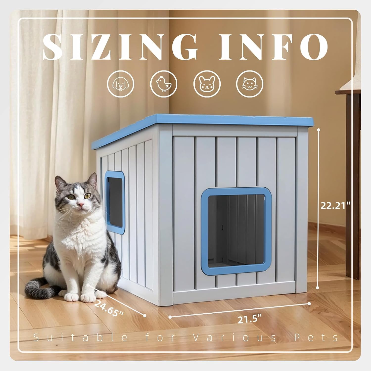 Outdoor Waterproof Cat House, PP Material, Insulated Cat Shelter for All Seasons, Easy to Assemble, Includes Vents, Suitable for Cats and Small Dogs