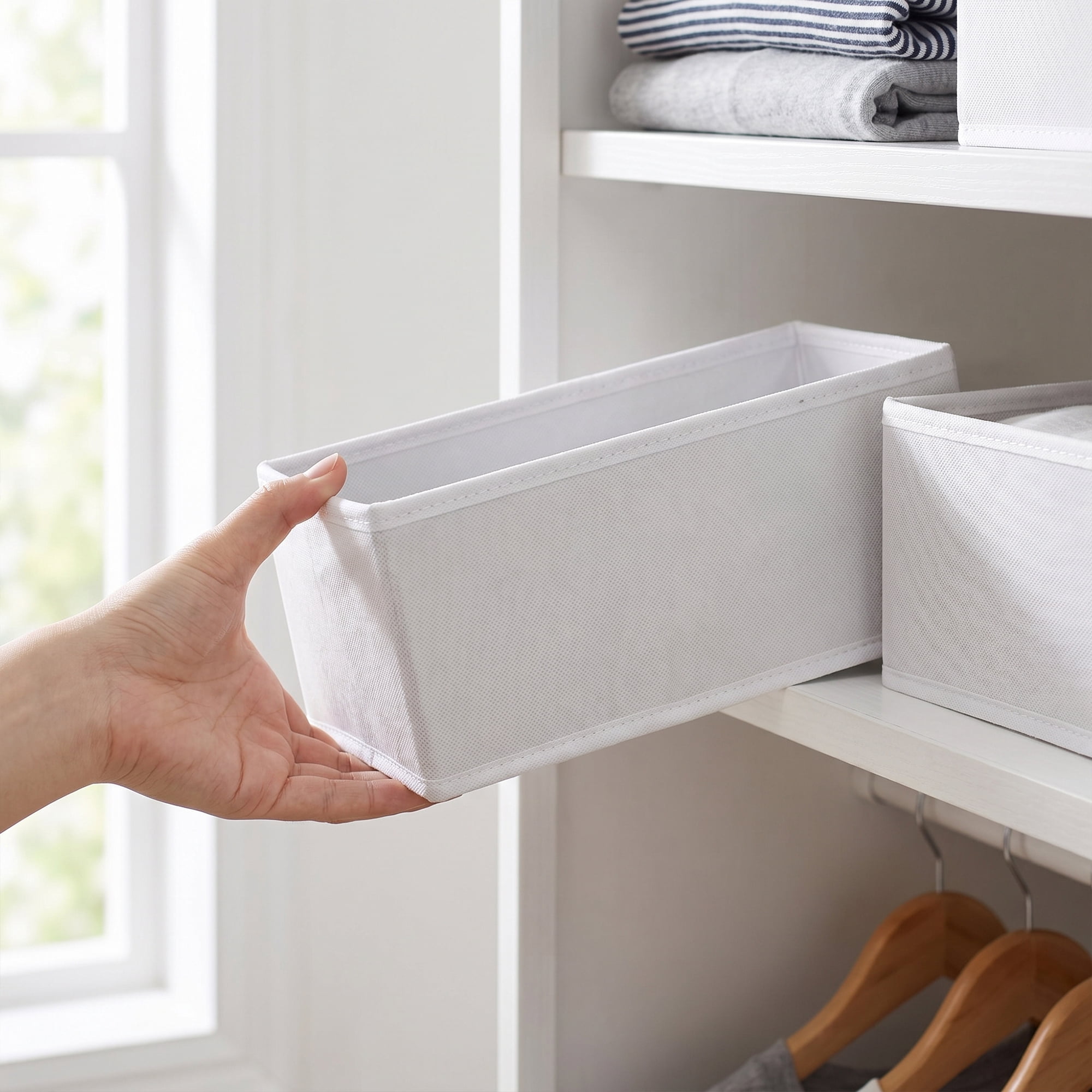 Unique Bargains Collapsible Storage Bin with Zipper for Shelves Closet White 3PCS