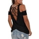 thumbnail image 4 of Tops con hombros descubiertos para mujer, camiseta lisa de manga corta con espalda abierta, blusas informales holgadas sin espalda sexy Pompotops hfajkhk133006, 4 of 9