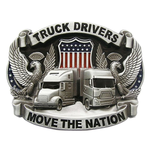 Jean's Friend Antique Silver Enamel Nation Road Truck Driver Belt Buckle