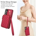 thumbnail image 4 of Compatible with Samsung Galaxy S21 5G 6.2 inch Wallet Phone Case Tempered Glass Screen Protector Wrist Crossbody Strap Stand Credit Card Holder RFID Slot Cell Cover for S 21 21S G5 Women Girls Red, 4 of 10