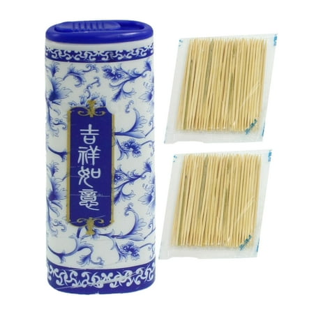 Unique Bargains Restaurant Blue Plastic Holder Cylinder Container + Toothpick