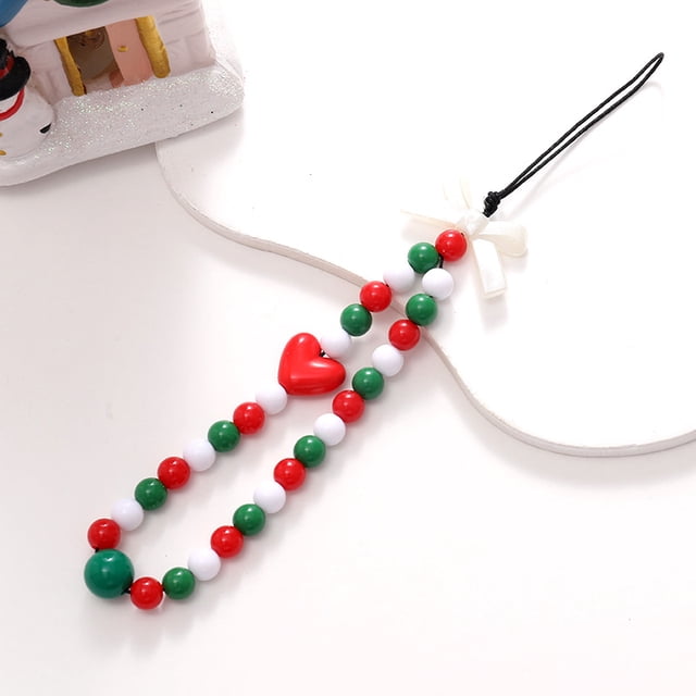 Cadena para teléfono móvil de la serie navideña de Yilian, colgante de árbol de Navidad corto con cuentas de Papá Noel, correa para la muñeca, cadena antipérdida