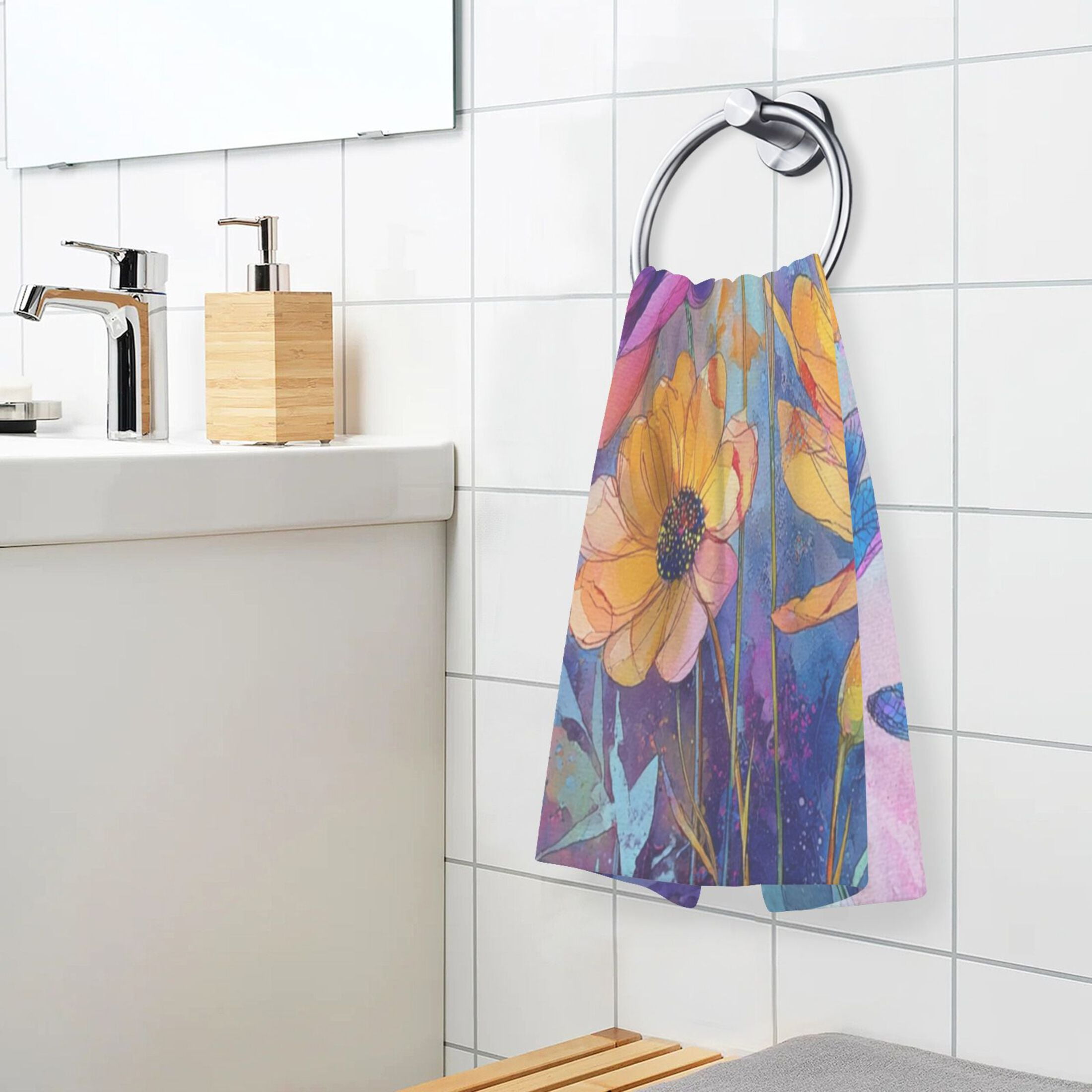 2 Pieces of Cotton Towel Face Towel Set Hand Towel Bath Towel Cotton Bath Towel Sets Blue Dragonfly