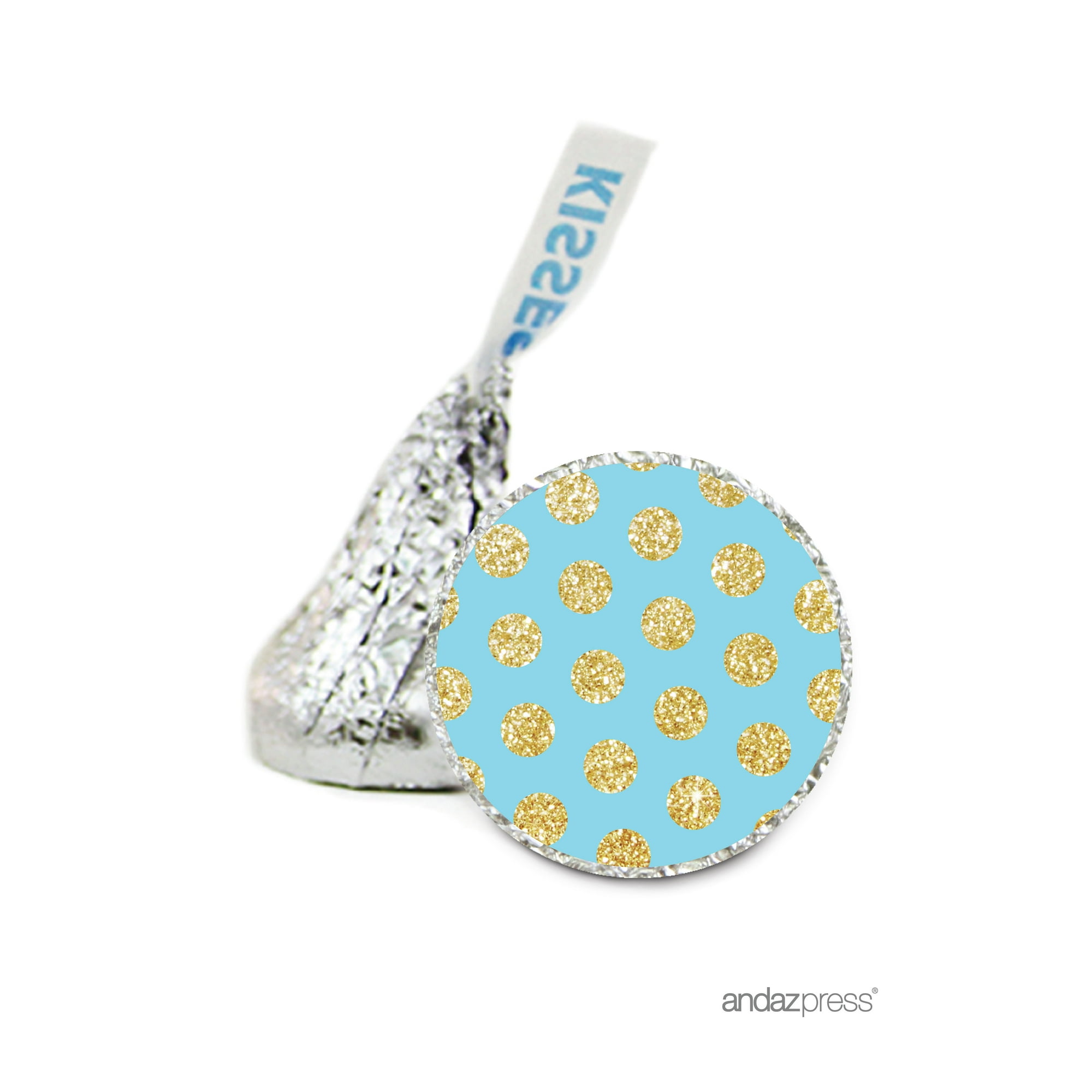 Baby Blue Gold Glitter Baby Shower Hershey´s Kiss Stickers 216-Pack