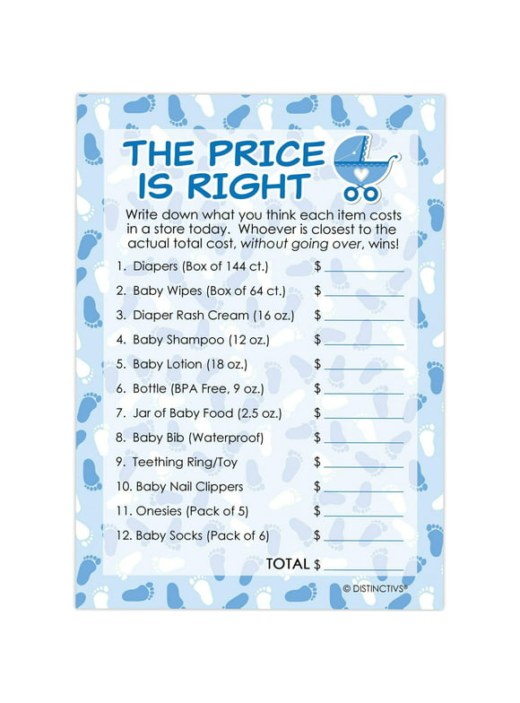 It's a Boy Blue Baby Shower Game - The Price Is Right Party Game - 20 Cards - Distinctivs