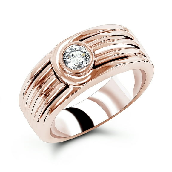 Rings 14K Womens Natural 0.15 Ctw Diamond Wedding Band Solitaire Ring (Rose Gold Size 6)