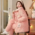 thumbnail image 3 of Pijamas de lana de Coral para mujer, chaqueta acolchada de algodón, traje forrado de lana cálido, ropa de casa cómoda suelta, abrigo de Encarnación, invierno, nuevo, 3 of 4