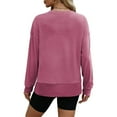 thumbnail image 4 of ATOYSOY Women's Fashion Solid Color Pullover Side Split Workout Casual Sweatshirts Retro Crew Neck Blouses Outwear Long Sleeve Tops Fall Winter Loose Sweaters Pink L, 4 of 7