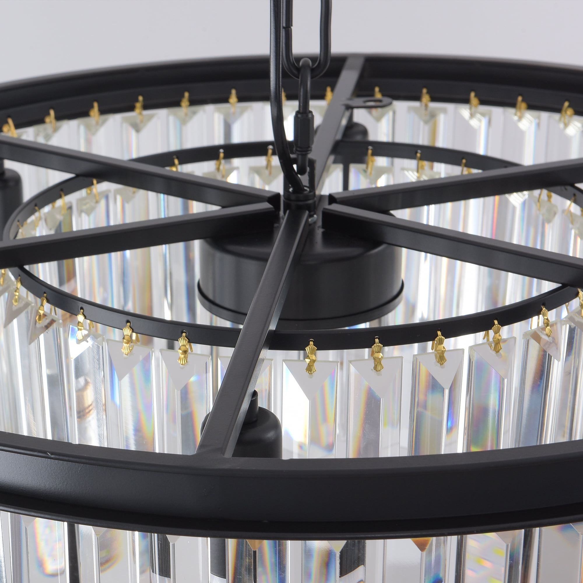 Black Modern Crystal Chandelier Lighting Ceiling Light Fixture 2-Tier K9 Crystal Hanging Pendant Light for Dining Room Bedroom Hallway