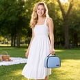 thumbnail image 4 of Lunch Bag, Plain Color Zippered Handheld Insulated Thermal Cooler D Style Bento Box for Work Office Picnic Travel Outdoor Lightweight Durable Food Container 5.91x9.84x7.48in Blue, 4 of 5