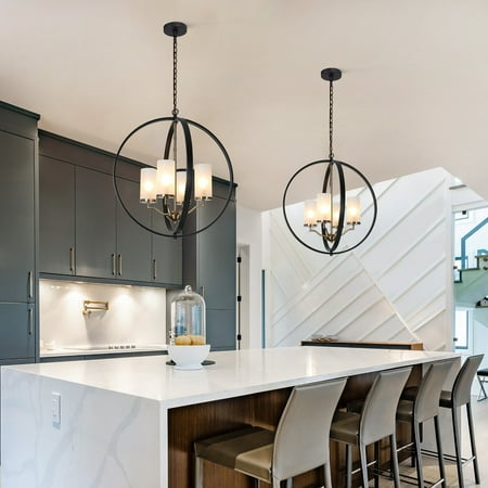 

Modern Farmhouse Large 4-light Globe Chandelier Black Gold Dimmable Island Light - D23 x H 25
