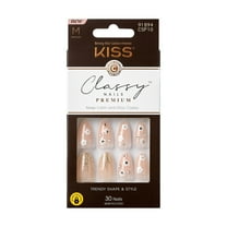 KISS Premium Classy Press On Nails, Pink & White, Medium Length, Almond Shape, 30 Ct.