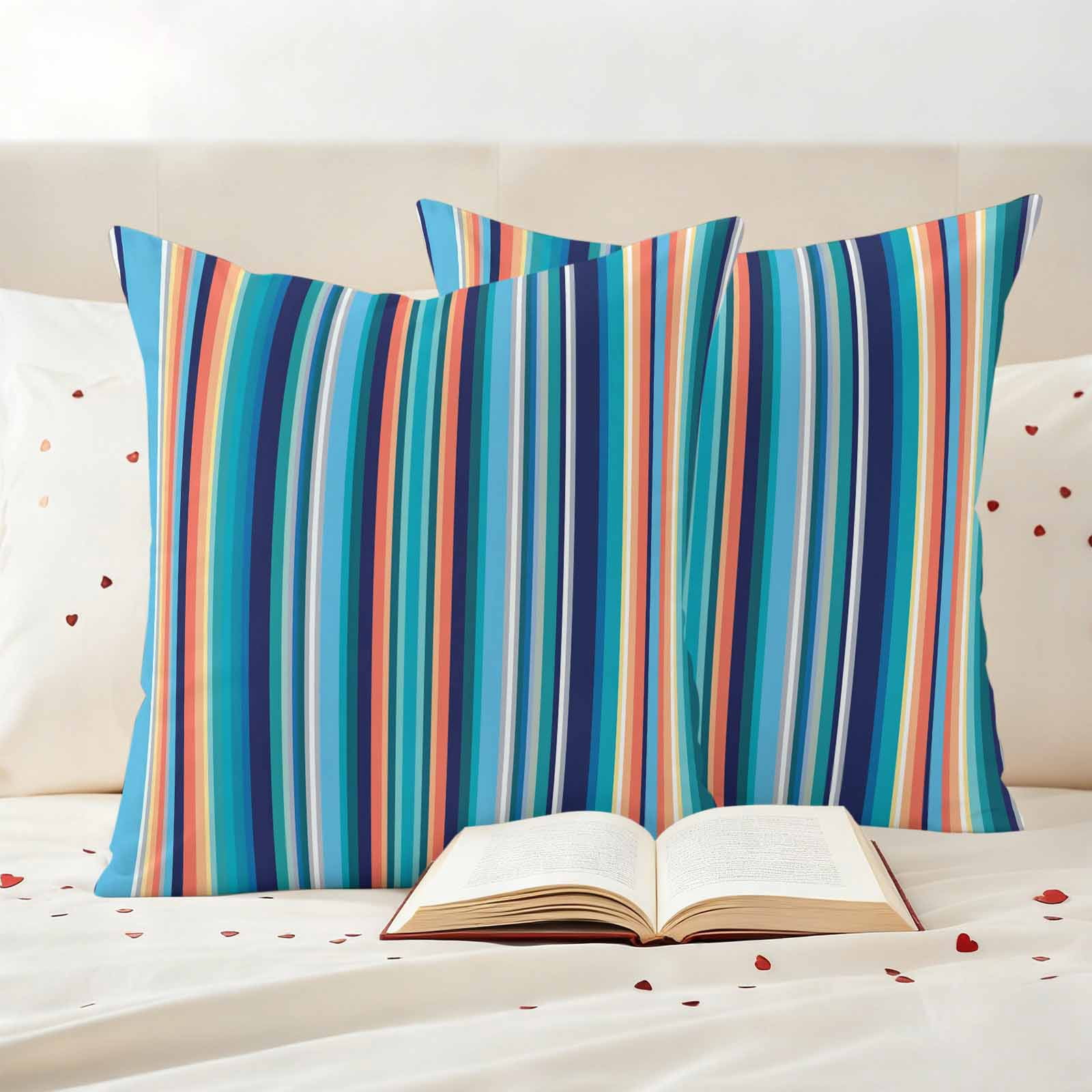 Mexican Style Outdoor Waterproof Throw Pillow Covers 18x18 Set of 2, Colorful Mexico Stripes Light Blue Decorative Pillowcases Cushion Pillowcase for Couch Sofa Patio Outside Pillow Protector