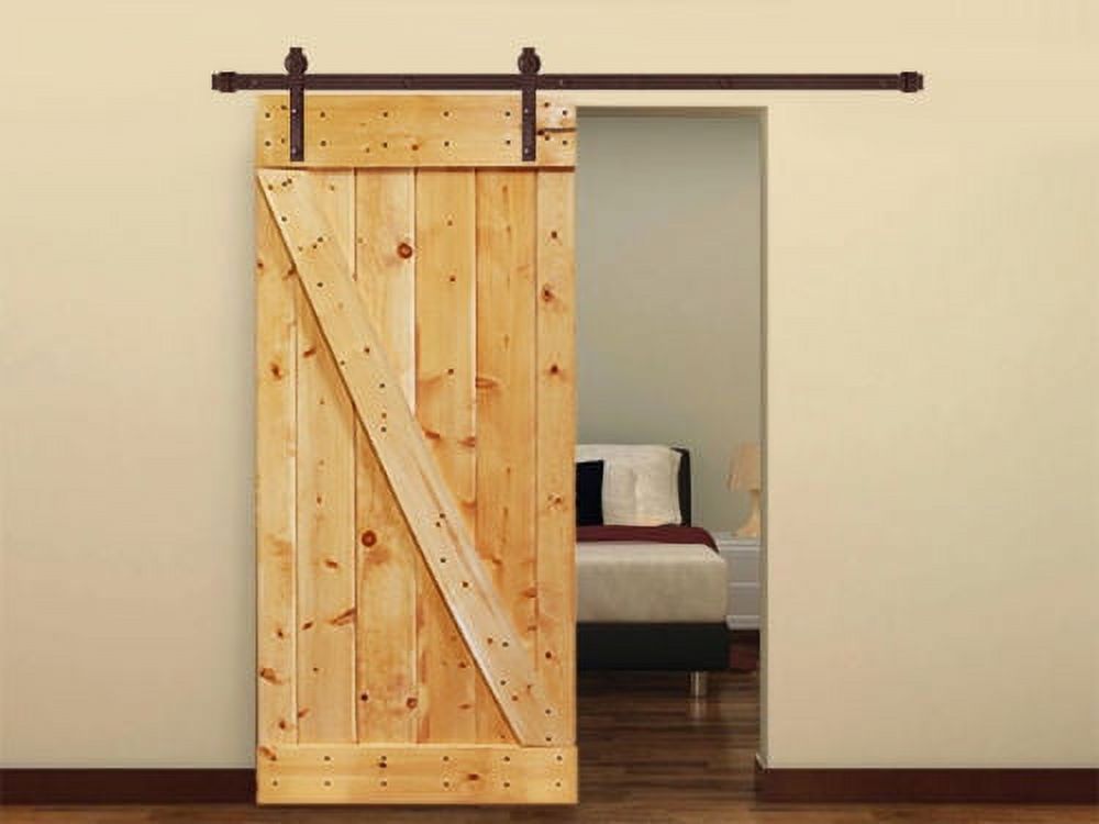 36 in. x 84 in. Distressed Z Series Colonial Maple Solid Knotty Pine Wood Interior Sliding Barn Door with Hardware Kit
