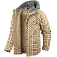 thumbnail image 6 of Mr.Stream Men's Sherpa Lined Fleece Coats Work Plaid Flannel Snap Hooded Jackets 3252 Khaki M, 6 of 7