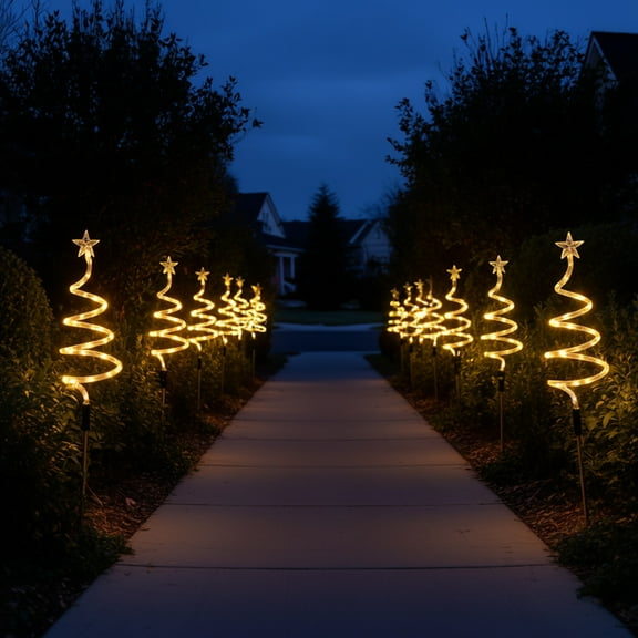 weibbin 1 to 3 Christmas Solar Tree Lights Outdoor Garden Pathway Warm White Color Holiday Decoration
