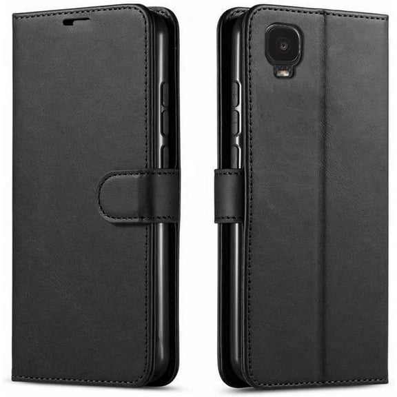 Starshop Case for TCL A3,  Glass Screen Protector, Premium Leather Wallet Pocket Black