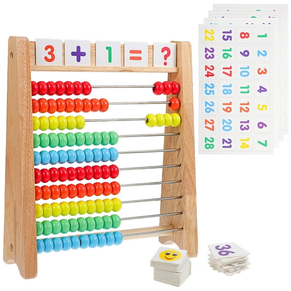 Raindrops Wood Abacus for Kids Math Counting Toy with Colorful Beads and Number Cards for Playing 1 Set