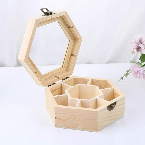 Dleadar Hexagonal wooden box with dividers for displaying and organizing jewelry House