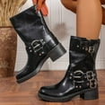 thumbnail image 5 of Mepaouo Women's Ankle Boots Buckles Square Toe Motorcycle Riding Biker Boot Low Chunky Heel Fall Booties, 5 of 7
