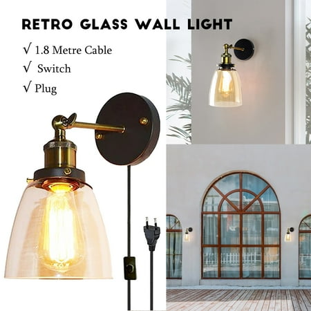 

Retro Glass Wall Light 1.8 Metre Cable With Socket And Plug Industrial Lamps Vintage Wall Lamp With Adjustable Head