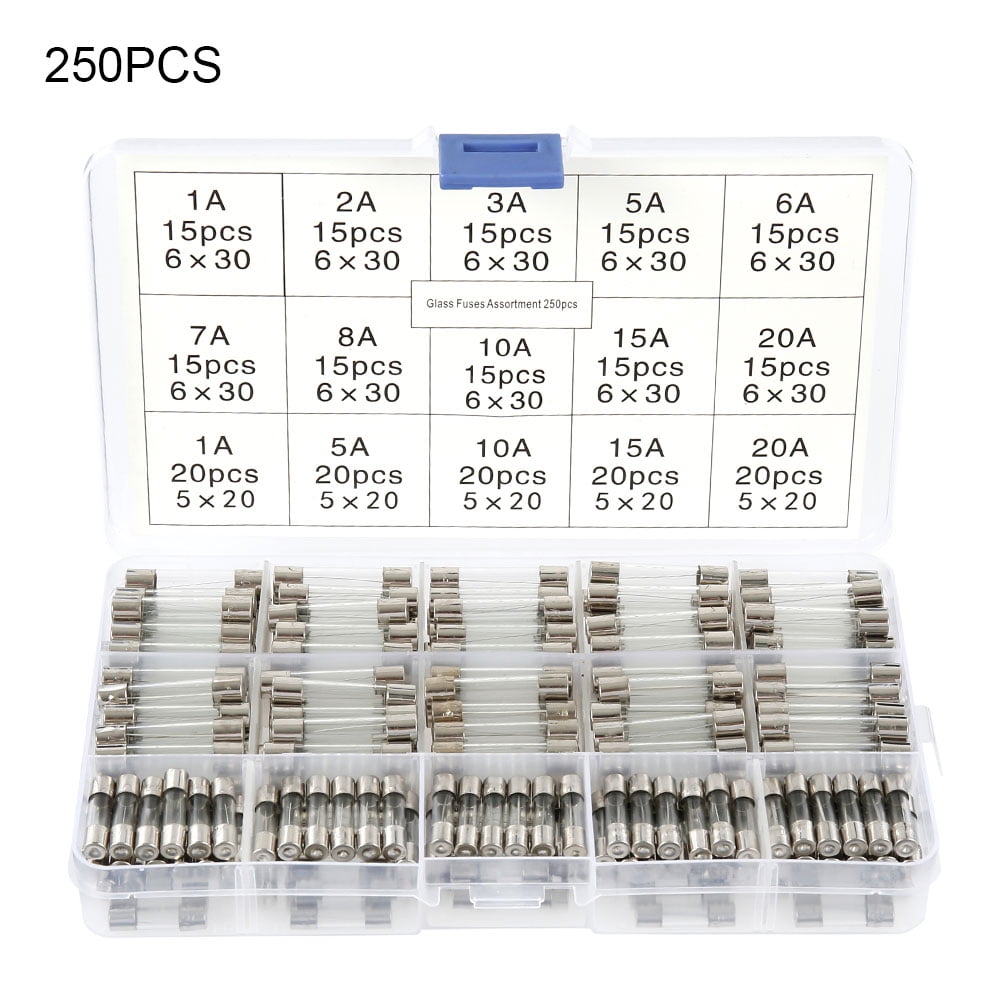 250x Assorted Glass Fuses 5x20mm 6x30mm Box Fuse Quick Blow Fast Acting Tube Kit 
