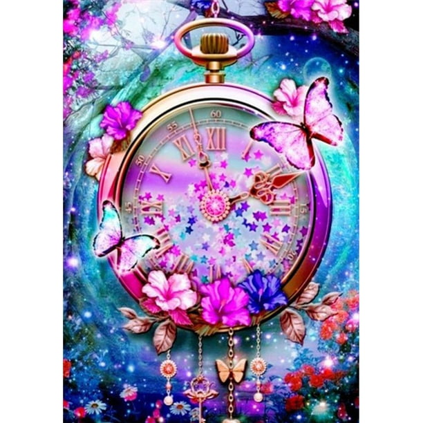 Cuadros Decorativos 5D bricolaje cuadrado completo taladro diamante pintura mariposa reloj de bolsillo decoración (F849) Likrtyny embutido en tela