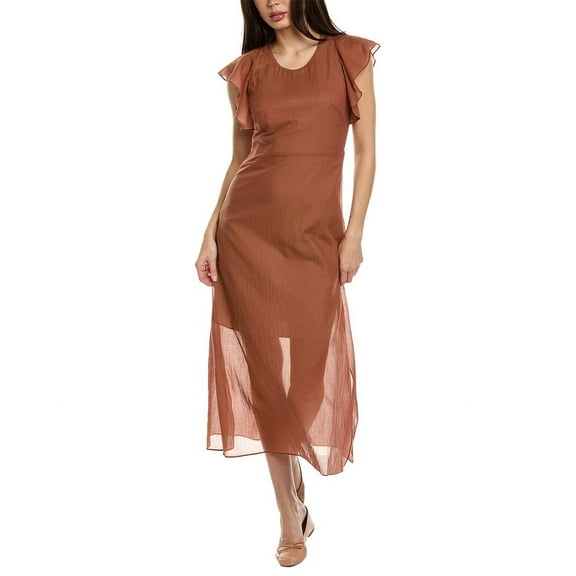Theory womens  Flutter Midi Dress, 4, Brown