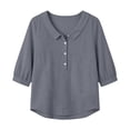 thumbnail image 4 of Lmueinov Women's Collared Half Button 3/4 Sleeve Cotton Blouse, Loose Casual Workwear Top for Daily Commute Wear S-2XL, 4 of 8