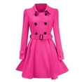 thumbnail image 2 of Herrnalise Women's Double Breasted Pea Coat Winter Mid-Long Trench Coat with Belt Hot Pink,M, 2 of 3