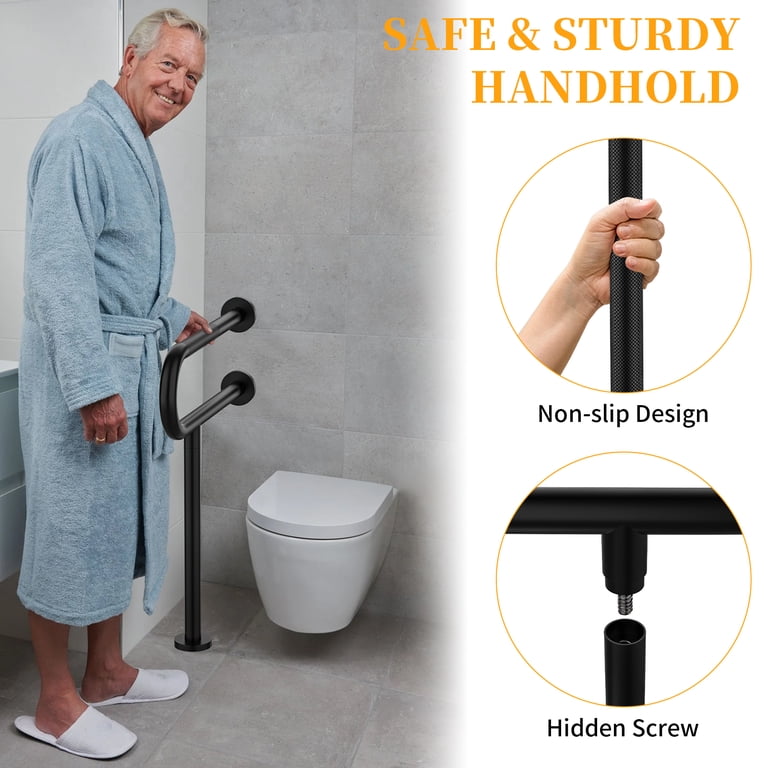 Sturdy Toilet Grab Bar 29.5 Inch – Anti-Slip Safety Rail For Elderly & Seniors, Wall To Floor Installation, Bathroom Support